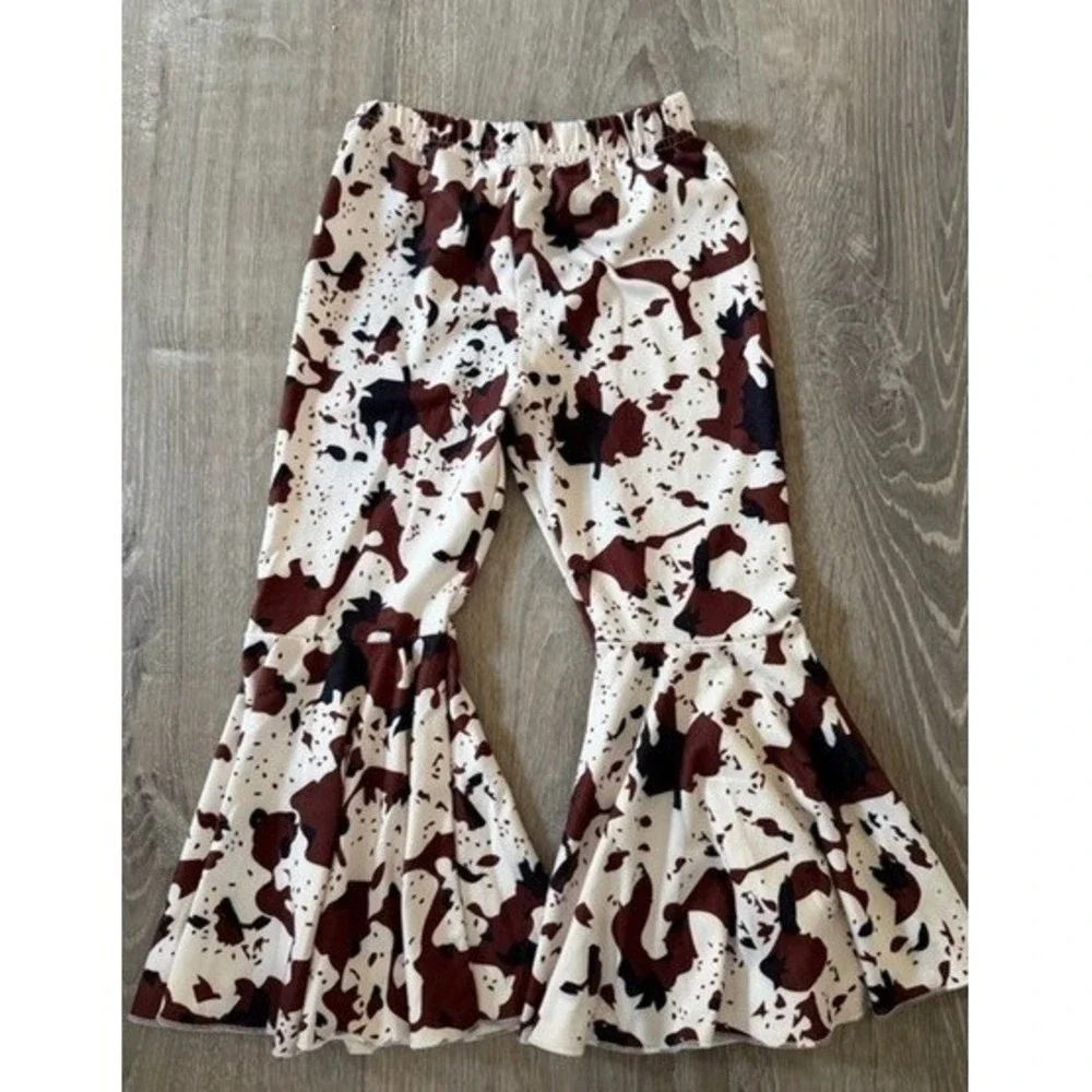 Cow Print Farm Kids Flared Bottoms - Brown and Cream 5T